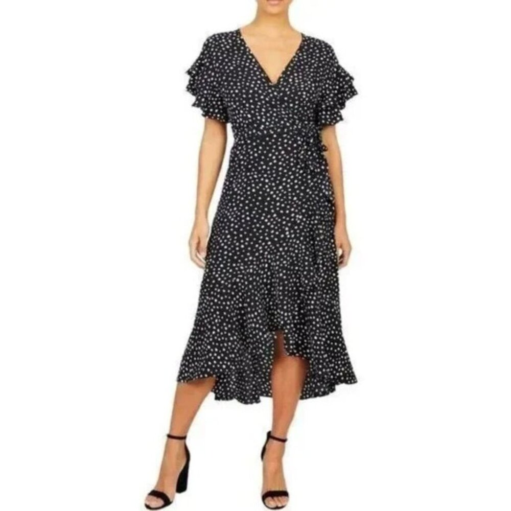 Max Studio‎ Black and White Polka Dot Wrap Dress - SZ S